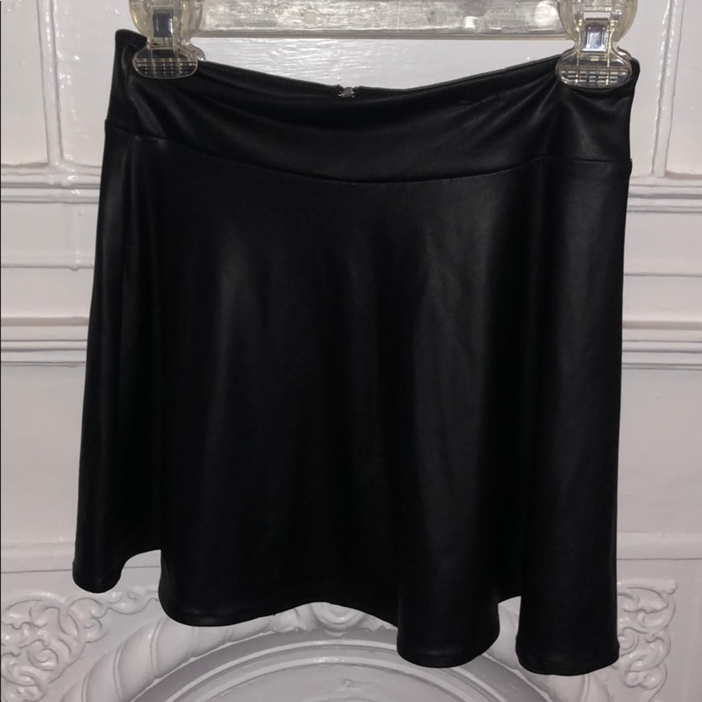 Flowy black leather skirt